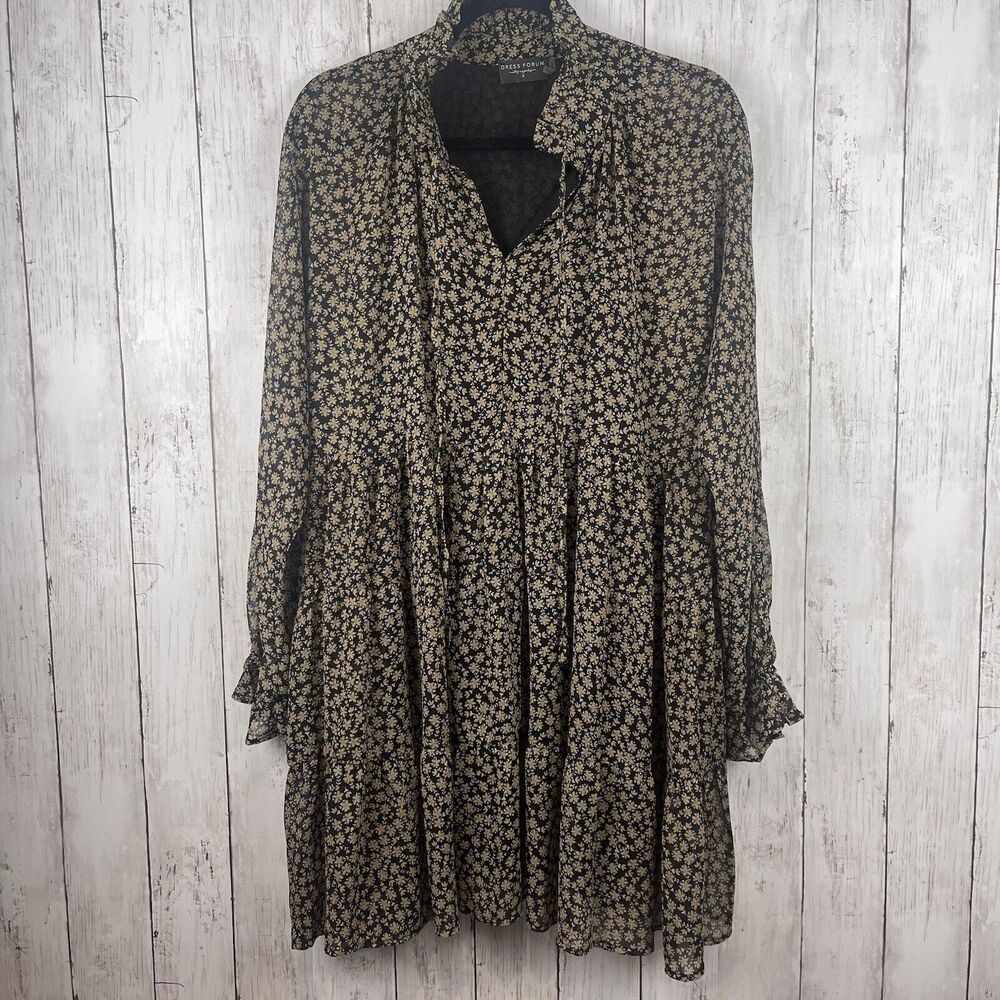 Dress Forum‎ Dress Small Black Cream Floral Baby Doll Ruffle Peasant Boho Hippie